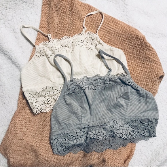 aerie Other - Set of 2 Aerie Lace Trim Bralettes Cream & Gray